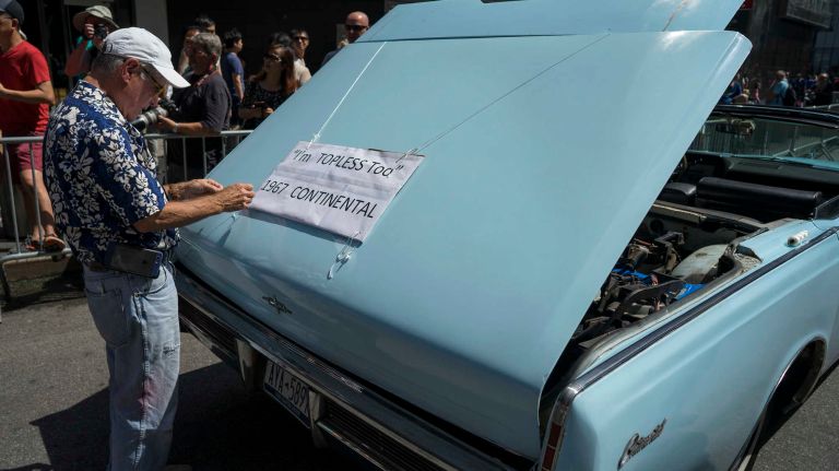 A vehicle is prepared near the front of the GoTopless Pride Parade on Sunday, Aug. 28, 2016, in Manhattan. 