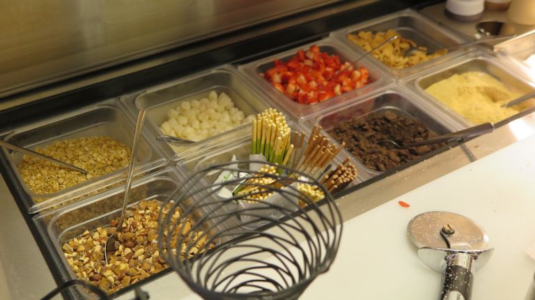 Toppings at Wowfulls vary from fresh fruit to Pocky cookies.