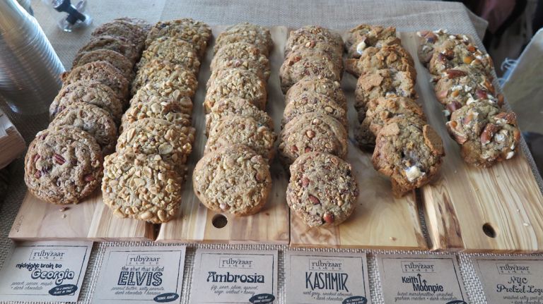 Rubyzaar makes egg creams and cookies. The cookies are big and creative, like the NYC Pretzel Logic, far right, a sweet and savory treat. Egg creams are offered three ways: classic, with Fox's U-Bet chocolate syrup or with two syrups made by the Rubyzaar team; bergamot, also known as Earl Grey; and butterscotch. Vegan? Don't worry, ask for your egg cream with hemp milk. Oh, and the seltzer? It's from NYC's own old-school seltzer makers and delivery guys, the Brooklyn Seltzer Boys.