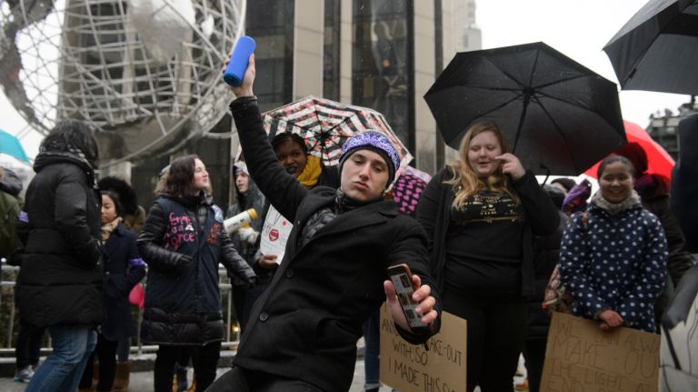 LGBT rally at Trump Tower: Photos of the midtown Manhattan protest 27 Members of the LGBT community and their allies gather and dance near Trump International Hotel in Manhattan on Sunday, Feb. 12, 2017. A leaked draft of an executive order on religious exemptions and the nomination of Judge Neil Gorsuch to the U.S. Supreme Court has members of the lesbian, gay, bisexual and transgender community concerned that gains made during the Obama administration will be rolled back by President Donald Trump.