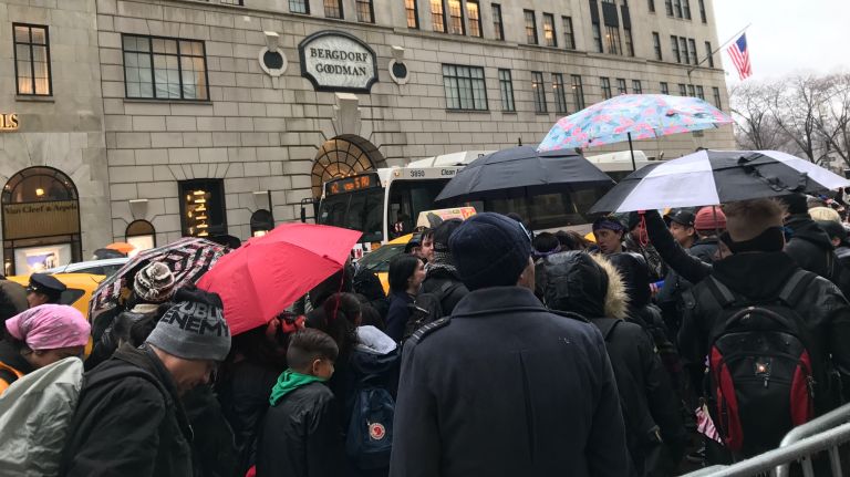 LGBT rally at Trump Tower: Photos of the midtown Manhattan protest 40 Protesters huddled under umbrellas during an LGBT make-out rally in midtown Manhattan on Sunday, Feb. 12, 2017.