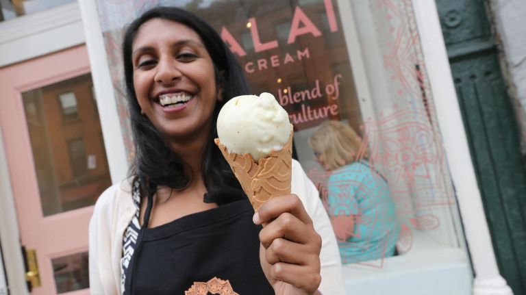 What to do and where to eat in Carroll Gardens, Brooklyn's peaceful neighborhood 11 Pooja Bavishi, owner of Malai, holds a cone of ice cream.