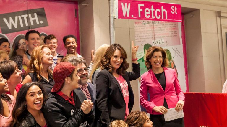 Tina Fey, Julie Menin, commissioner of the mayor's office of media and entertainment,&nbsp;and the cast of "Mean Girls" rename 52nd Street between Broadway and Eighth Avenue, outside the August Wilson Theatre on Oct. 3.&nbsp;
