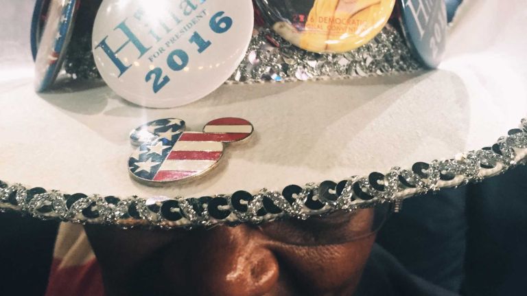 Fashion takes a distinctly poliltical turn at the Democratic National Convention inside the Wells Fargo Center in Philadelphia on Wednesday, July 27, 2016.