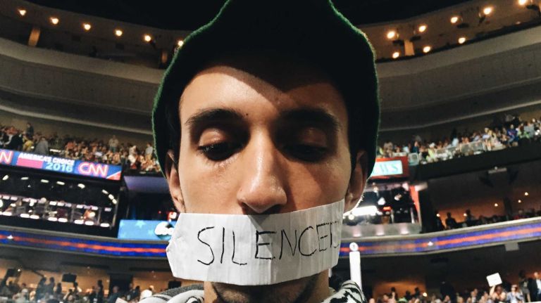 An attendee sports some unusual fashion at the Democratic National Convention at the Wells Fargo Center in Philadelphia on Wednesday, July 27, 2016.