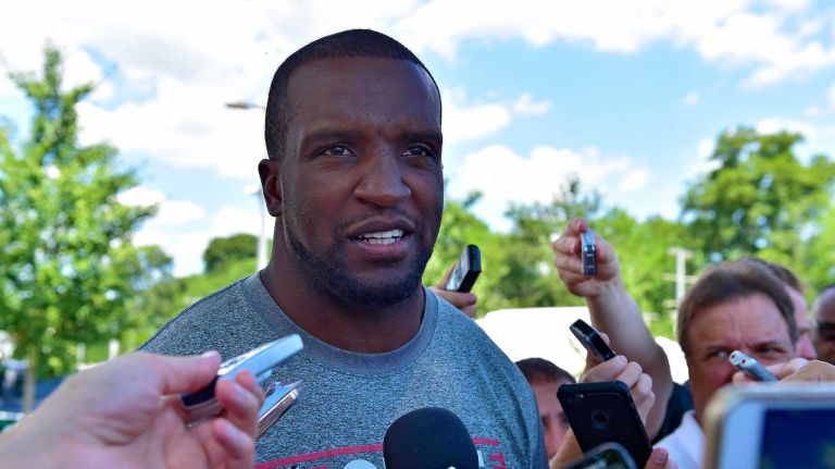 New York Jets inside linebacker David Harris speaks with the media at Atlantic Health Jets Training Center in Florham Park, New Jersey on Wednesday, July 27, 2016. New York Jets Training Camp.
