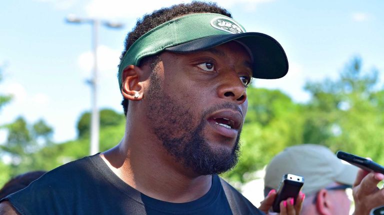 New York Jets linebacker Erin Henderson speaks with the media at Atlantic Health Jets Training Center in Florham Park, New Jersey on Wednesday, July 27, 2016. New York Jets Training Camp.