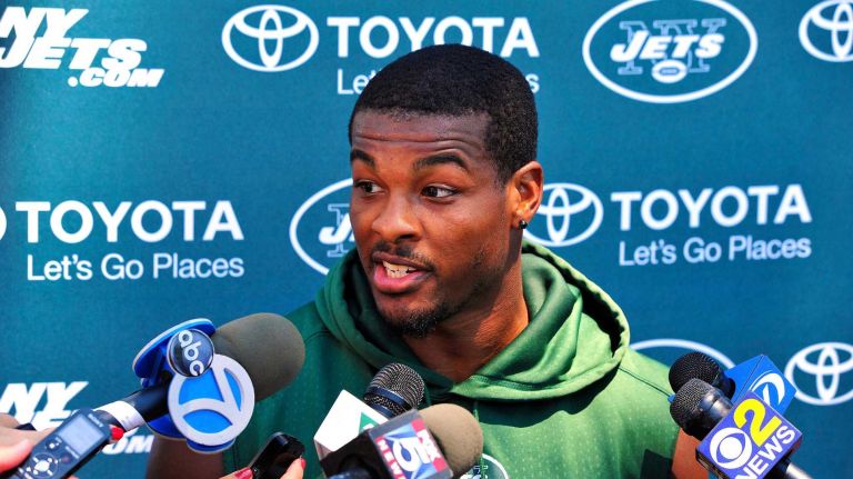 New York Jets free safety Marcus Gilchrist speaks with the media at Atlantic Health Jets Training Center in Florham Park, New Jersey on Wednesday, July 27, 2016. New York Jets Training Camp.