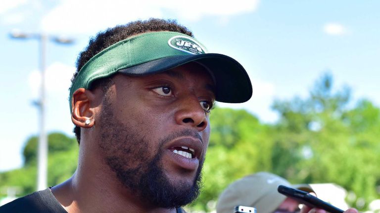 New York Jets linebacker Erin Henderson speaks with the media at Atlantic Health Jets Training Center in Florham Park, New Jersey on Wednesday, July 27, 2016. New York Jets Training Camp.
