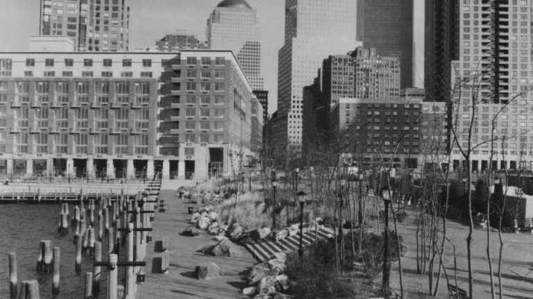 Couples walking in Battery Park City on Jan. 23, 1989.