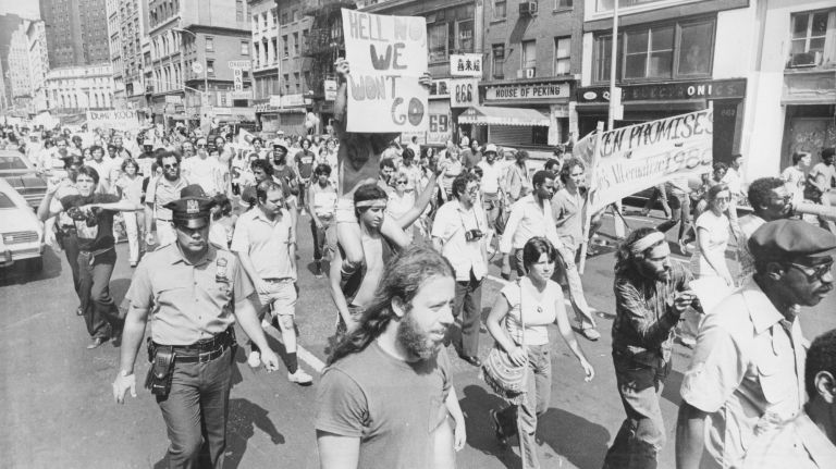 The People's Convention, a group disappointed with the establishment of the Democratic Party, march down Sixth Avenue in Manhattan in protest of the Democratic National Convention on Aug. 10, 1980.