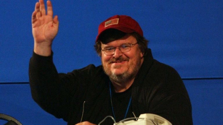 Michael Moore at the Republican National Convention on Aug. 30, 2004, in Madison Square Garden.