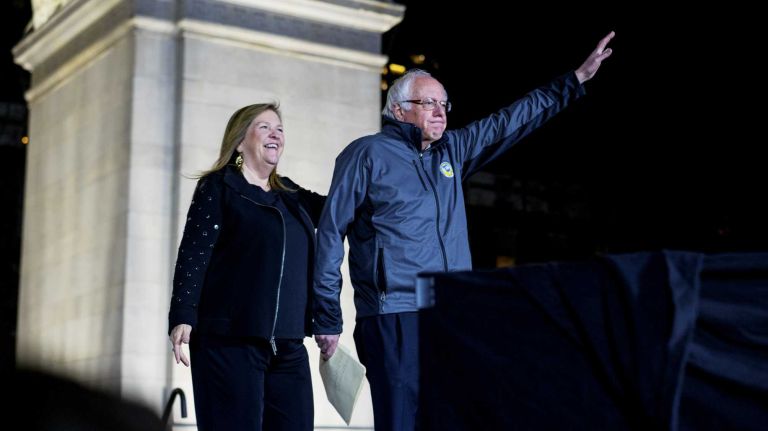 Bernie Sanders' Washington Square Park rally: See pictures 6 Democratic presidential candidate Bernie Sanders arrives with his wife Jane O'Meara Sanders at a rally in Washington Square Park Wednesday, April 13, 2016, in Manhattan.