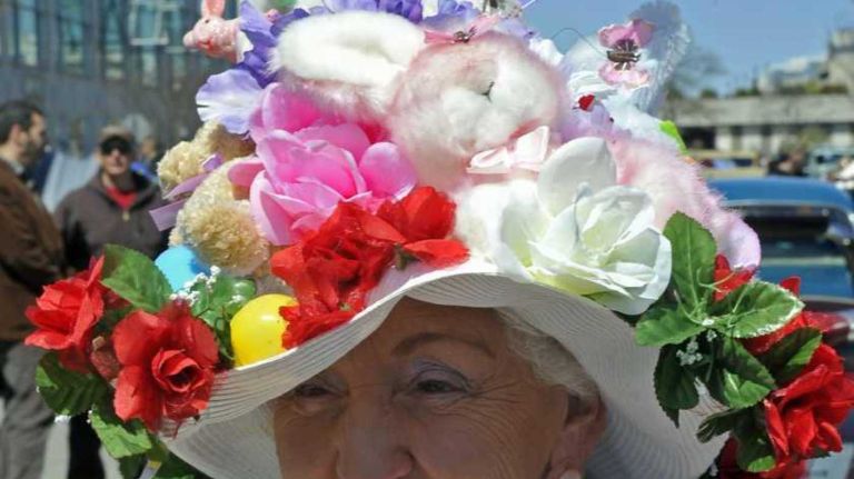Julia Noulis sports her Easter bonnet at the 57th vintage car parade held on Franklin Avenue in Garden City, April 8, 2012. 