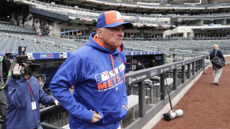 New York Mets manager Terry Collins, No. 10, during batting practice before the Mets' home opener against the Philadelphia Phillies on Friday, April 8, 2016, at Citi Field.