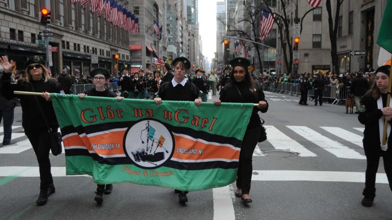 Glor na n Gael of Long Island marches in the St. Patrick's Day parade in Manhattan on March 17, 2016.