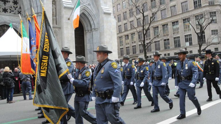 Members of the Nassau County Correction Guards marching in the St. Patrick's Day parade in Manhattan on March 17, 2016.