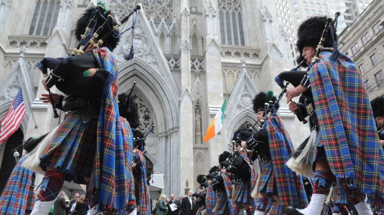 Members of the Nassau County Police Emerald Society marching in the St. Patrick's Day parade in Manhattan on March 17, 2016.