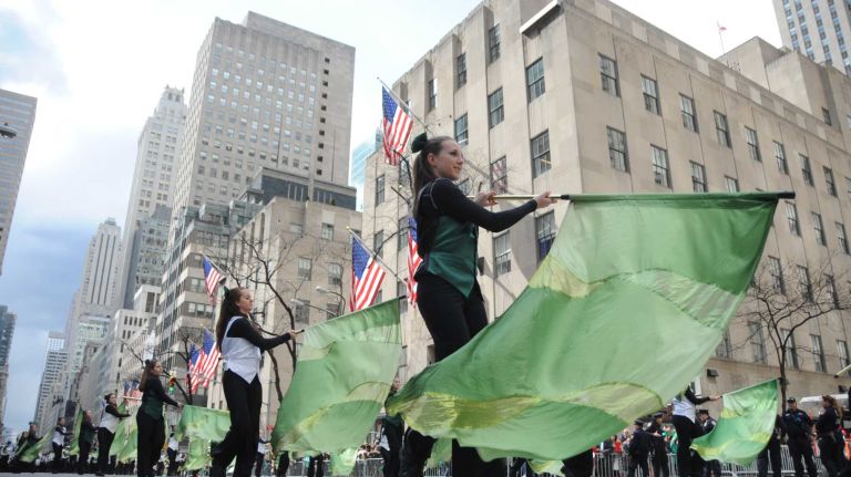 A marching band performs at the New York City St. Patrick's Day Parade on March 17, 2016.