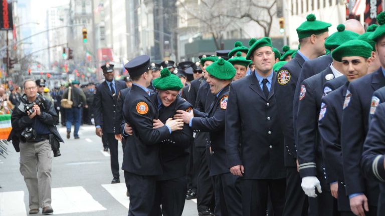 New York Fire Department members at the New York City St. Patrick's Day Parade on March 17, 2016.