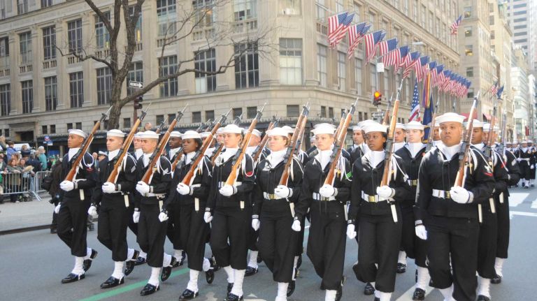The Navy performs at the New York City St. Patrick's Day Parade on March 17, 2016.