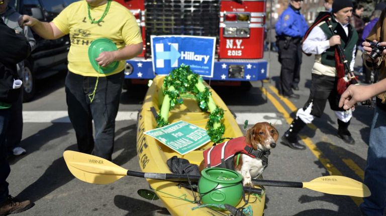 Someone's dog is ready to shove off on a kayak 