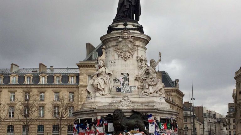One day early in my trip I traveled by Métro to Place de la République, where a makeshift memorial to the victims of the Nov. 13 attacks -- photos, flowers, artwork, flags -- has sprung up around the majestic bronze statue of Marianne, symbol of the Revolution. Tourists snapped selfies, and others stooped to read handwritten poems and remembrances. (In December, Madonna gave a short impromptu performance here.) But if Paris hasn't forgotten, the city is most definitely moving on: People were strolling the boulevards, flocking to the cafes and, since I was there in early February, taking advantage of the sales. Though security measures were evident -- metal detectors and bag checks at all museums, armed guards at Notre-Dame -- the mood wasn't tense or gloomy. La vie continue.