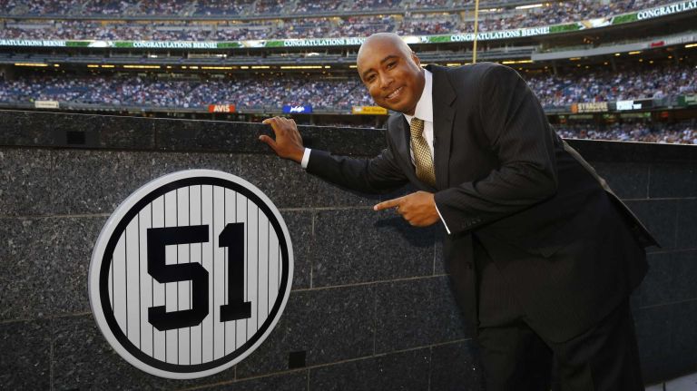 Number retired: May 24, 2015<br> Yankees/career stats: .297, 287 HR, 1,257 RBI, 1,366 R, .477 slugging <br> Bernie Williams played 16 seasons with the Yankees, a career that included 1996, 1998, 1999 and 2000 World Series rings, five All-Star selections, four Gold Gloves, a .297 average and a major league-record 80 postseason RBIs. 