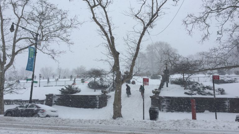 The snowy main entrance to Sunset Park in Brooklyn on Jan. 23, 2016.