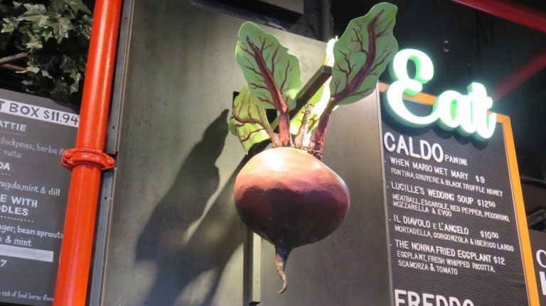 The Pennsy: Penn Station food makes a giant leap with Mario Batali, Pat LaFrieda, Marc Forgione, more 21 Each food stall has a symbol to distinguish it. The Little Beet is signified with this big beet.