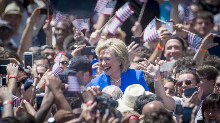 NYC pictures of 2015: Pope Francis, Pizza Rat, Shia LaBeouf, Donald Trump and more 23 Presidential hopeful Hillary Clinton reaches out to touch her fans after her speech to officially kick off her campaign at Franklin D. Roosevelt Four Freedoms Park on Roosevelt Island in Manhattan on June 13, 2015.