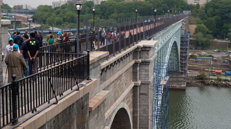NYC pictures of 2015: Pope Francis, Pizza Rat, Shia LaBeouf, Donald Trump and more 24 People gather on June 9, 2015, for the reopening of the High Bridge after the span connecting Manhattan and the Bronx was closed to the public for more than 40 years.