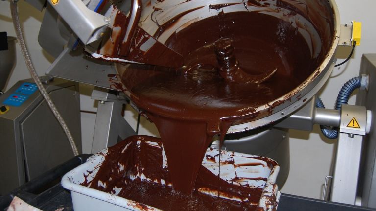Chocolate flows like water at the Jacques Torres Chocolate factory.