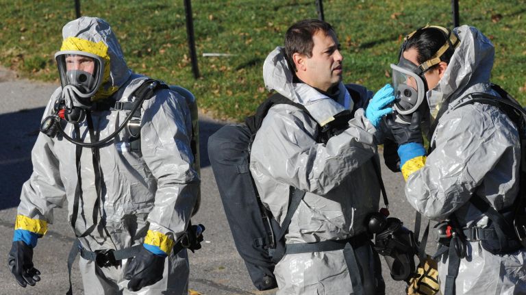 NYPD Strategic Response Group demonstrates anti-terror skills on Randall's Island 9 Members of the NYPD's Haz-Mat unit gear up during a demonstration at the Strategic Response Group facility on Manhattan's Randall's Island, Wednesday, Dec. 16, 2015.