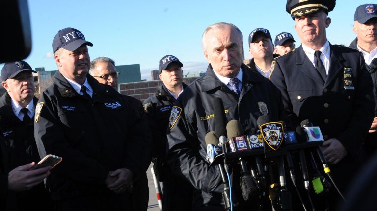 NYPD Strategic Response Group demonstrates anti-terror skills on Randall's Island 11 Police Commissioner William J. Bratton, center, talks to the media during a demonstration at the Strategic Response Group facility on Manhattan's Randall's Island, Wednesday, Dec. 16, 2015.