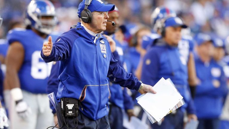 Head coach Tom Coughlin of the New York Giants reacts during a game against the New York Jets at MetLife Stadium on Sunday, Dec. 6, 2015 in East Rutherford, New Jersey.
