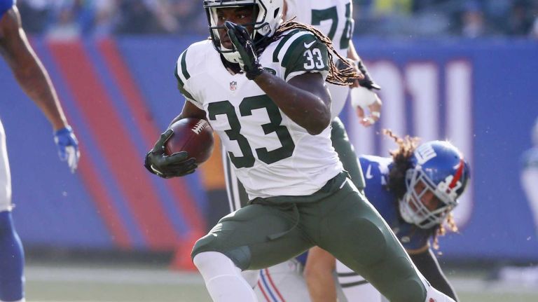 Chris Ivory #33 of the New York Jets runs the ball in the first half against the New York Giants at MetLife Stadium on Sunday, Dec. 6, 2015 in East Rutherford, N.J.