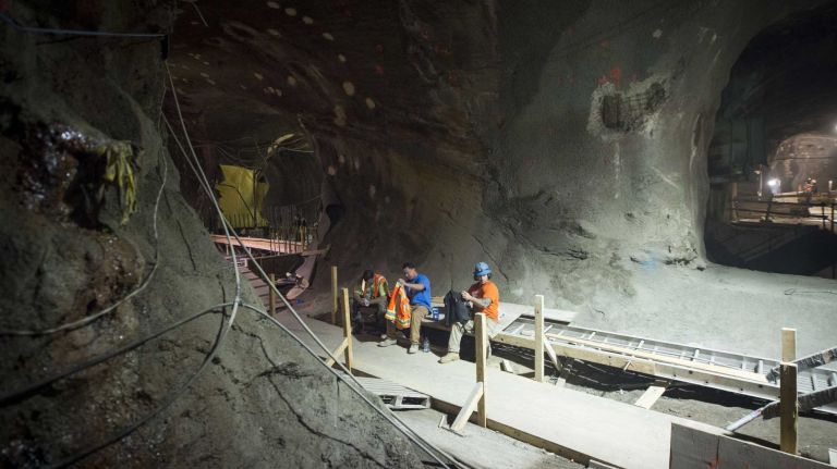 Workers on the Long Island Rail Road's East Side Access project in New York City take a break on Nov. 4, 2015. When completed the East Side Access will serve about 162,000 customers per day and will providing a quicker and easier commute from Long Island and Queens to the east side of Manhattan.