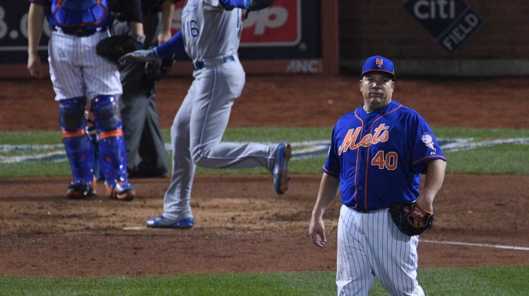 World Series Game 5: Mets vs. Royals 101 New York Mets relief pitcher Bartolo Colon reacts as Kansas City Royals rightfielder Paulo Orlando scores behind him during the 12th inning of Game 5 of the World Series at Citi Field on Sunday, Nov. 1, 2015.