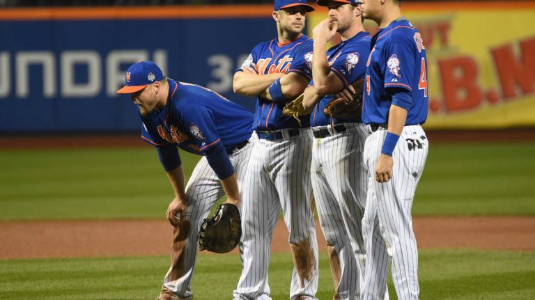 World Series Game 5: Mets vs. Royals 111 New York Mets first baseman Lucas Duda (21) and the rest of the infield look on in the ninth inning during Game 5 of the World Series against the Kansas City Royals at Citi Field on Sunday, Nov. 1, 2015.