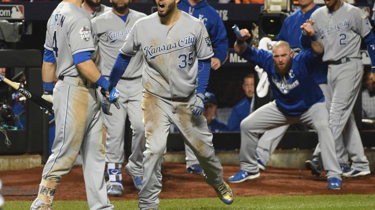 World Series Game 5: Mets vs. Royals 125 Kansas City Royals first baseman Eric Hosmer (35) reacts after scoring the tying run in the ninth inning during Game 5 of the World Series against the Mets at Citi Field on Sunday, Nov. 1, 2015.