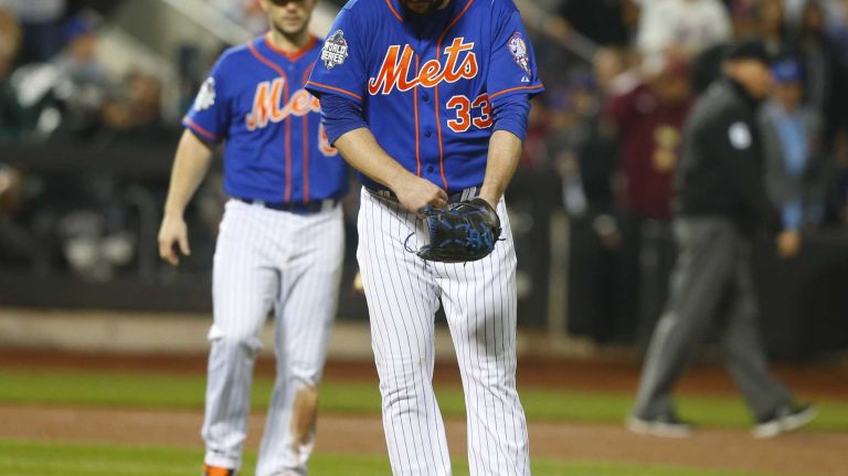 World Series Game 5: Mets vs. Royals 126 New York Mets starting pitcher Matt Harvey (33) reacts as he is taken out in the ninth inning during Game 5 of the World Series against the Kansas City Royals at Citi Field on Sunday, Nov. 1, 2015.