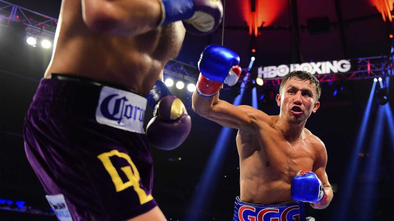 Middleweight Gennady Golovkin (right) fights against David Lemieux during World Championship Boxing at Madison Square Garden in New York, New York on Saturday, Oct 17, 2015.