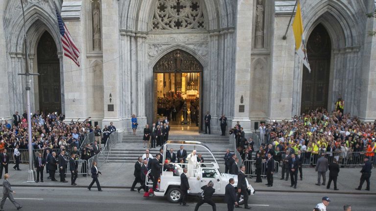 Pope Francis arrives at St. Patrick's Cathedral in Manhattan on Thursday, Sept. 24, 2015.