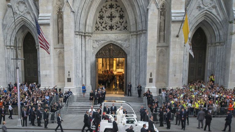 Pope Francis arrives at St. Patrick's Cathedral in Manhattan Sept. 24, 2015. The pope is on a three day visit in the U.S.