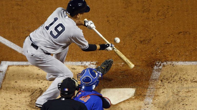 Subway Series: Yankees vs. Mets 86 Masahiro Tanaka of the New York Yankees connects on a second-inning sacrifice bunt against the New York Mets at Citi Field on Friday, Sept. 18, 2015.
