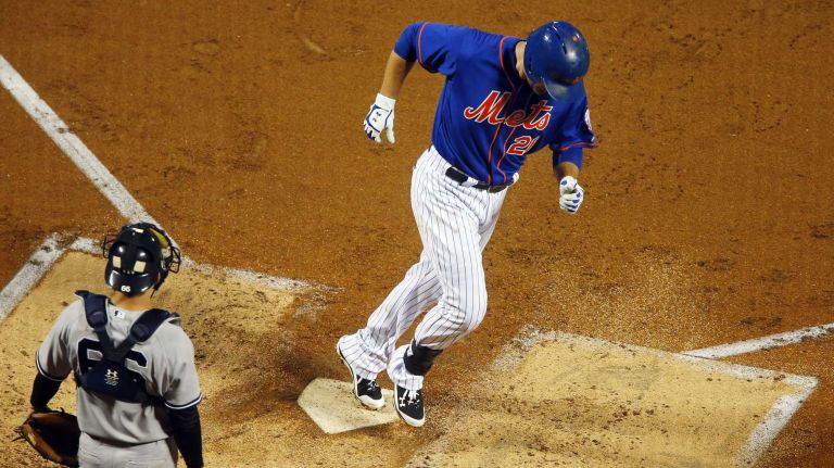 Subway Series: Yankees vs. Mets 89 John Ryan Murphy of the New York Yankees looks on as Lucas Duda of the New York Mets touched home plate after his second-inning home run at Citi Field on Friday, Sept. 18, 2015.