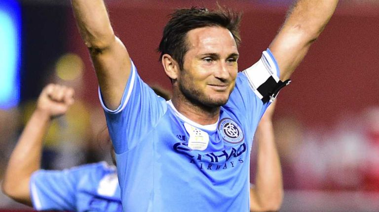 New York City FC midfielder Frank Lampard celebrates after scoring a first-half goal in an MLS game against Toronto FC at Yankee Stadium on Wednesday, Sept. 16, 2015.