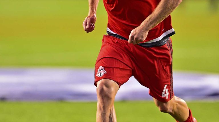 Toronto FC midfielder Michael Bradley warms up prior to an MLS game against New York City FC at Yankee Stadium on Wednesday, Sept. 16, 2015.
