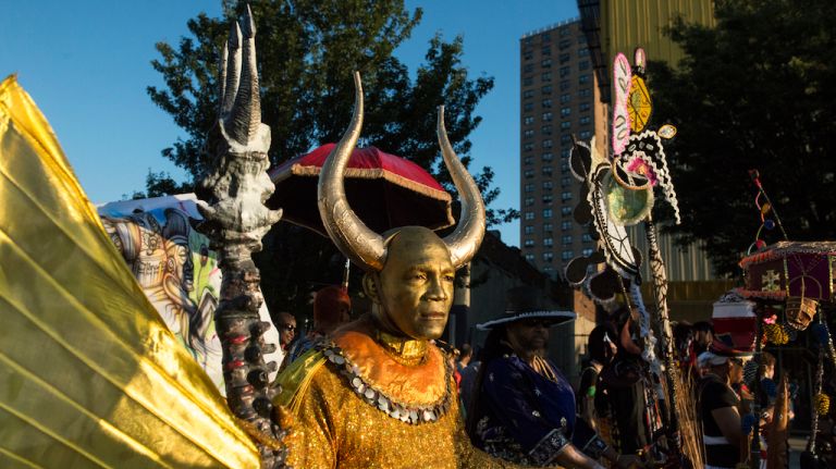 Revelers participate in J'ouvert, an annual Caribbean street festival, celebrated each Labor Day in Brooklyn on Sept. 7, 2015. 